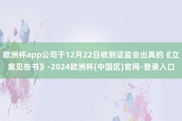 欧洲杯app公司于12月22日收到证监会出具的《立案见告书》-2024欧洲杯(中国区)官网-登录入口